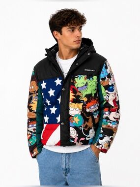 Members Only x Nickelodeon Rugrats Puffer Jacket Medium Y2K Cartoon